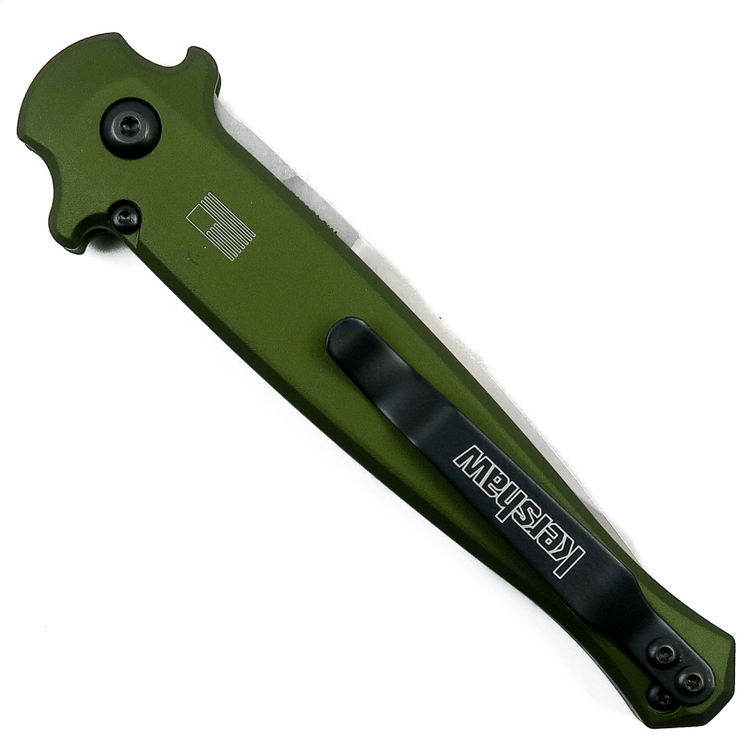 Kershaw OD Green Launch 8 Auto Knife, Carbon Fiber, Stonewash Blade, Clip View