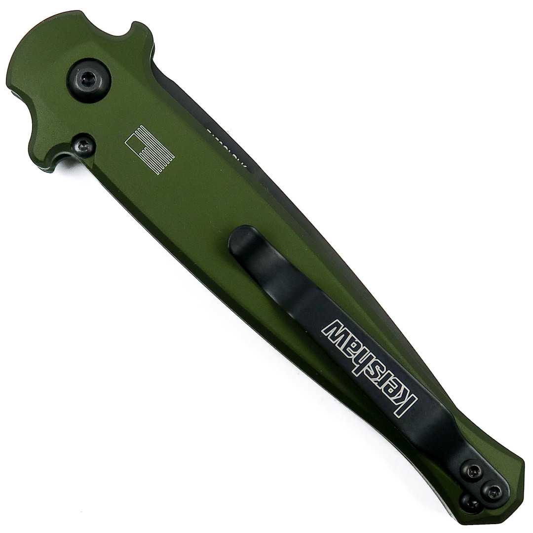 Kershaw OD Green Launch 8 Auto Knife, Carbon Fiber, Black Blade, Clip View