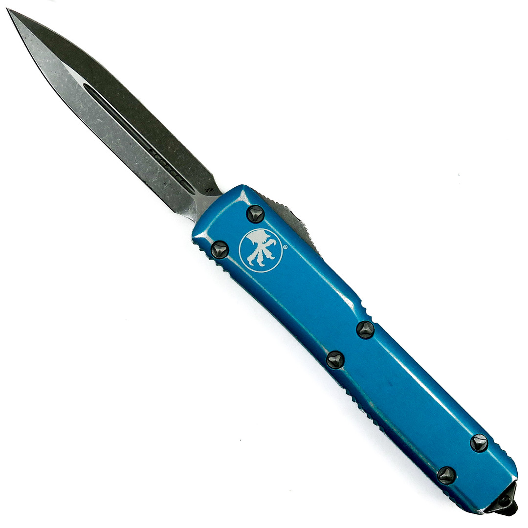 Microtech Distressed Turquoise Ultratech Dagger OTF Auto Knife, Apocalyptic Stonewash Blade