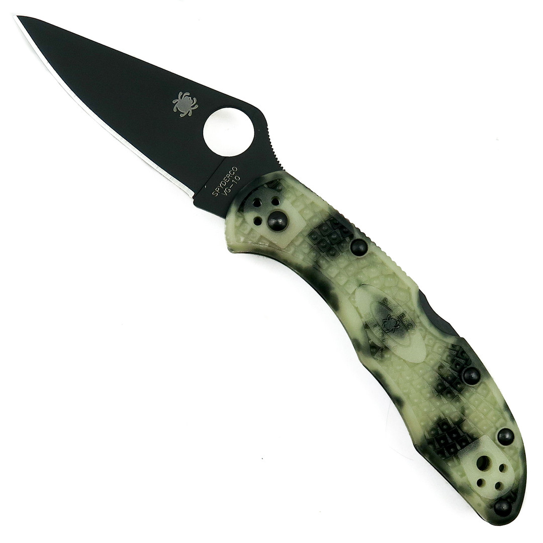 Spyderco Delica 4 Desert ZOME Glow in the Dark Folder Knife, Black PlainEdge