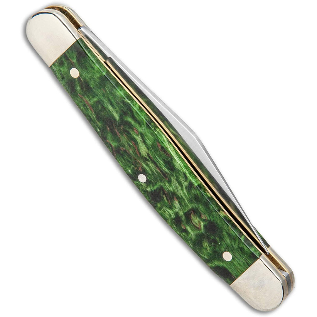 Boker 150th Anniversary Stockman Pocket Knife, Green Curly Birch, Back View