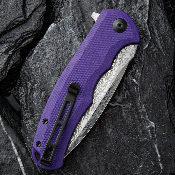 CIVIVI Purple Praxis Flipper Knife , Damascus Blade | BladeOps