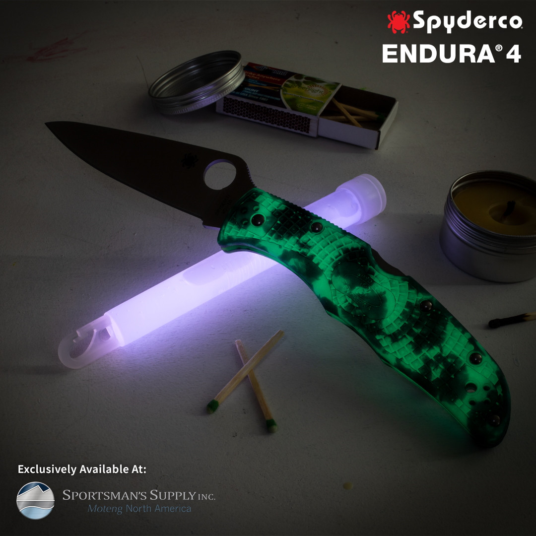 Spyderco Endura 4 Desert ZOME Glow in the Dark Folder Knife, PlainEdge, Glow Shot