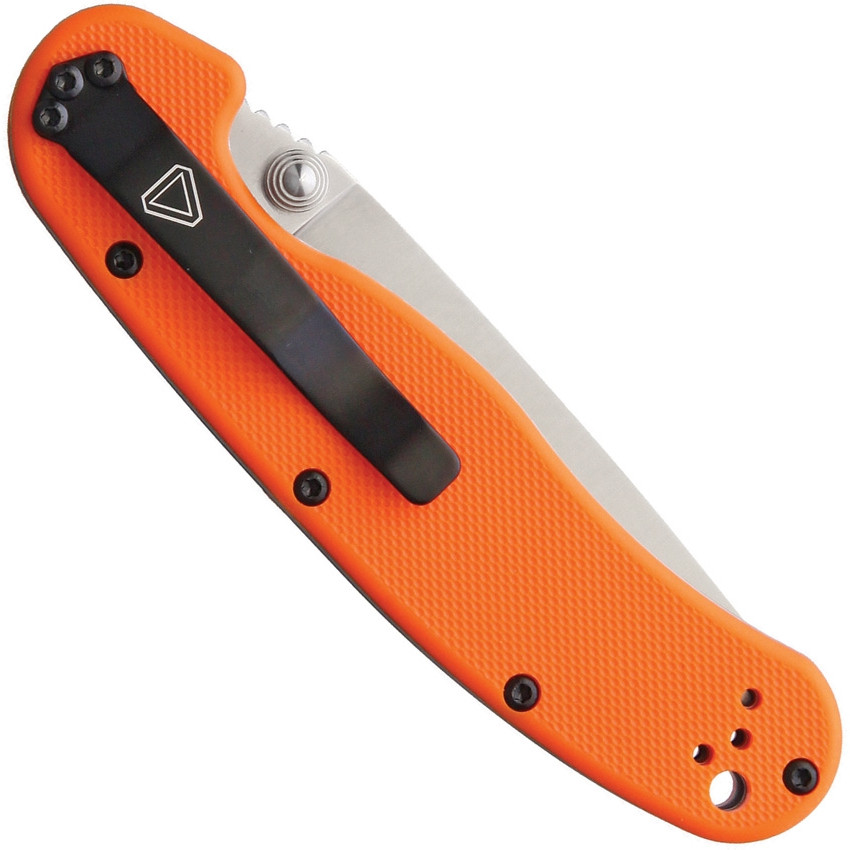 Ontario Orange RAT Model 2 Folder Knife, Satin Plain Edge Blade, Clip View