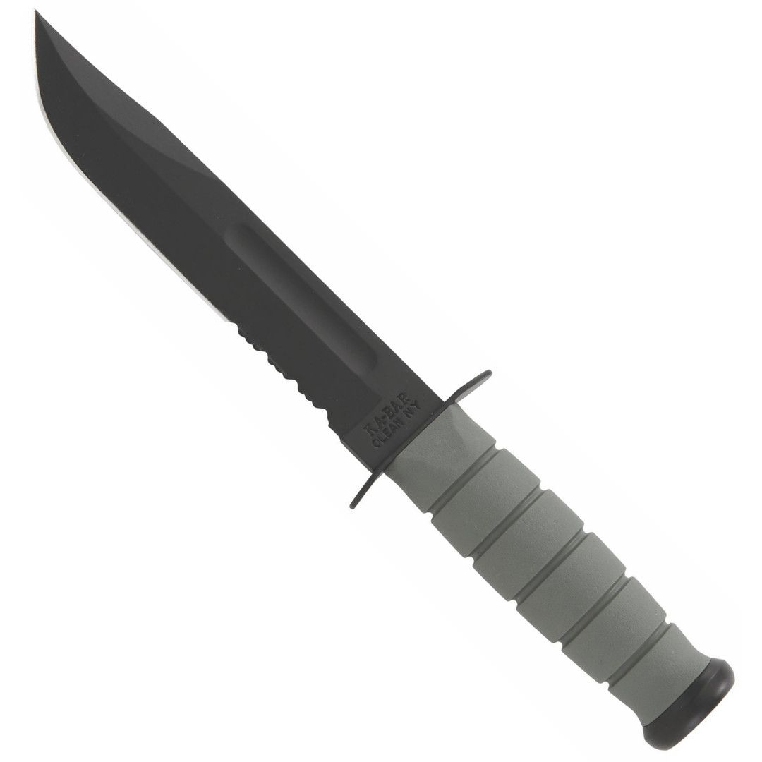 Ka-Bar Full Size Foliage Green Combat Knife, Black Clip Point Combo Blade