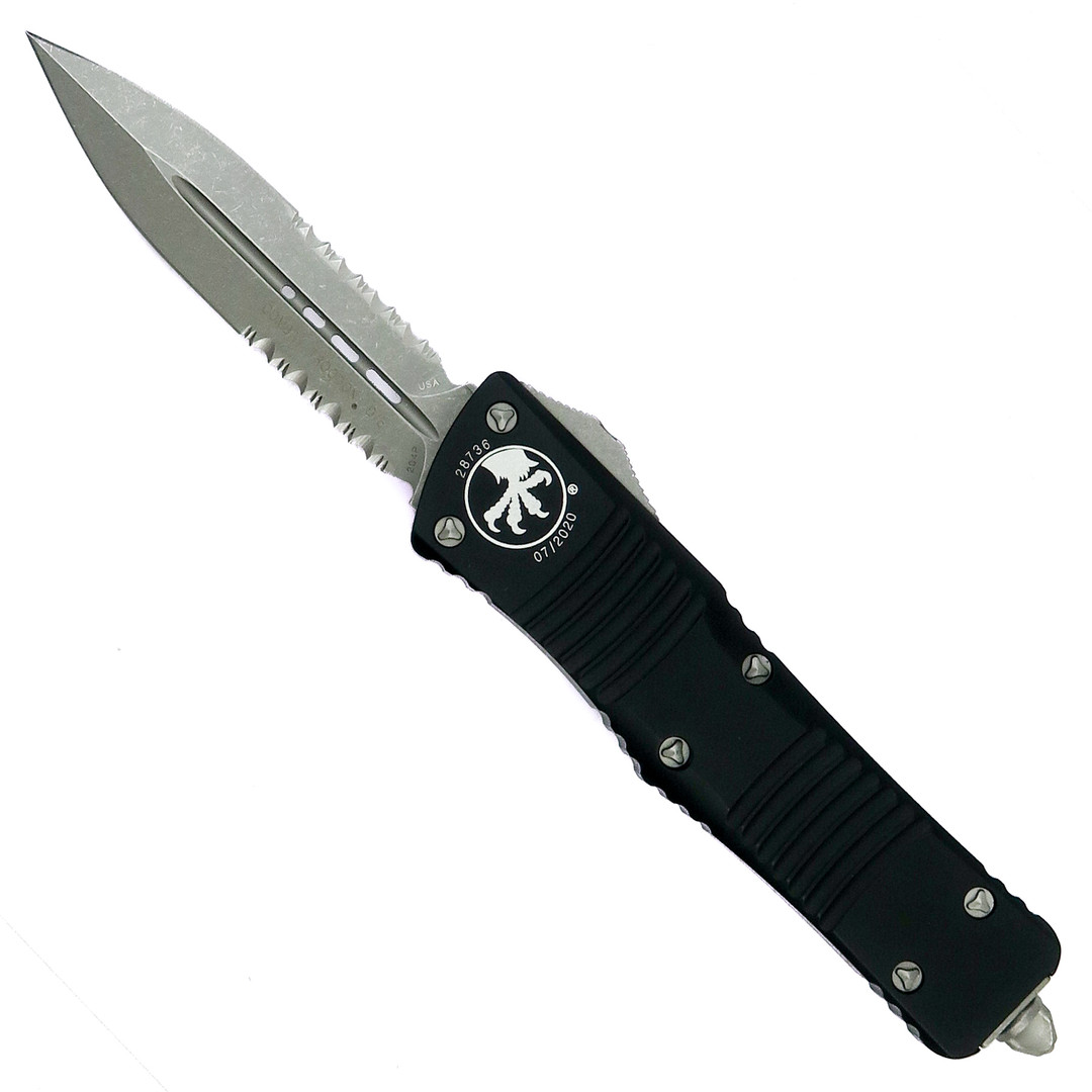 Microtech Combat Troodon D/E OTF Auto Knife, Apocalyptic Stonewash Combo Blade