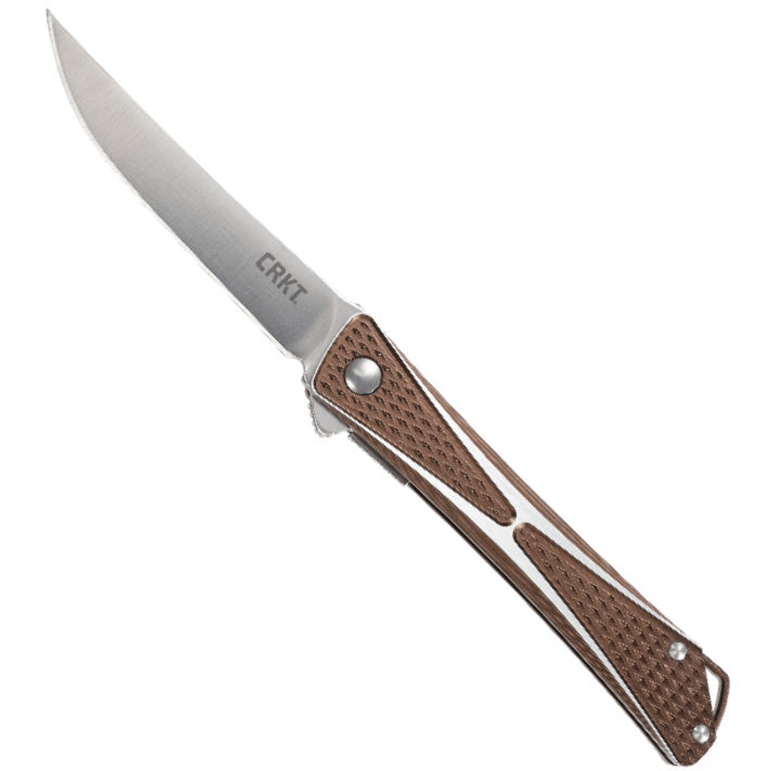 CRKT Bronze Aluminum Crossbones Flipper Knife, AUS-8 Satin Blade