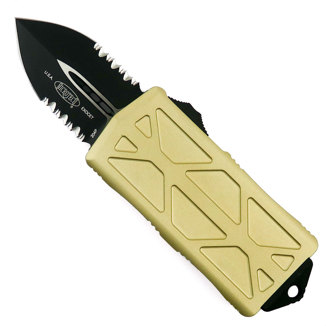 Microtech Champagne Gold Exocet OTF Auto Knife, Black Combo Blade