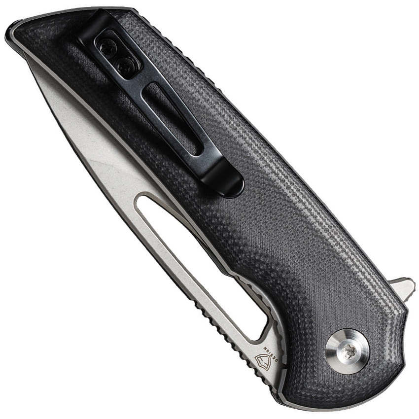 CIVIVI Black Odium Flipper Knife, Stonewash D2 Blade, Clip View