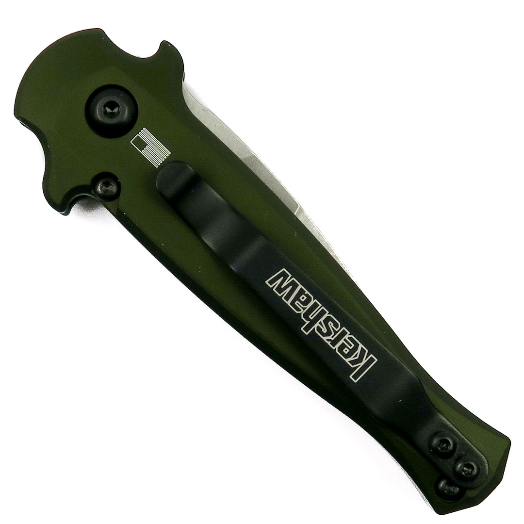 Kershaw OD Green Launch 12CA Auto Knife, 1.93" Stonewash Blade, Clip View