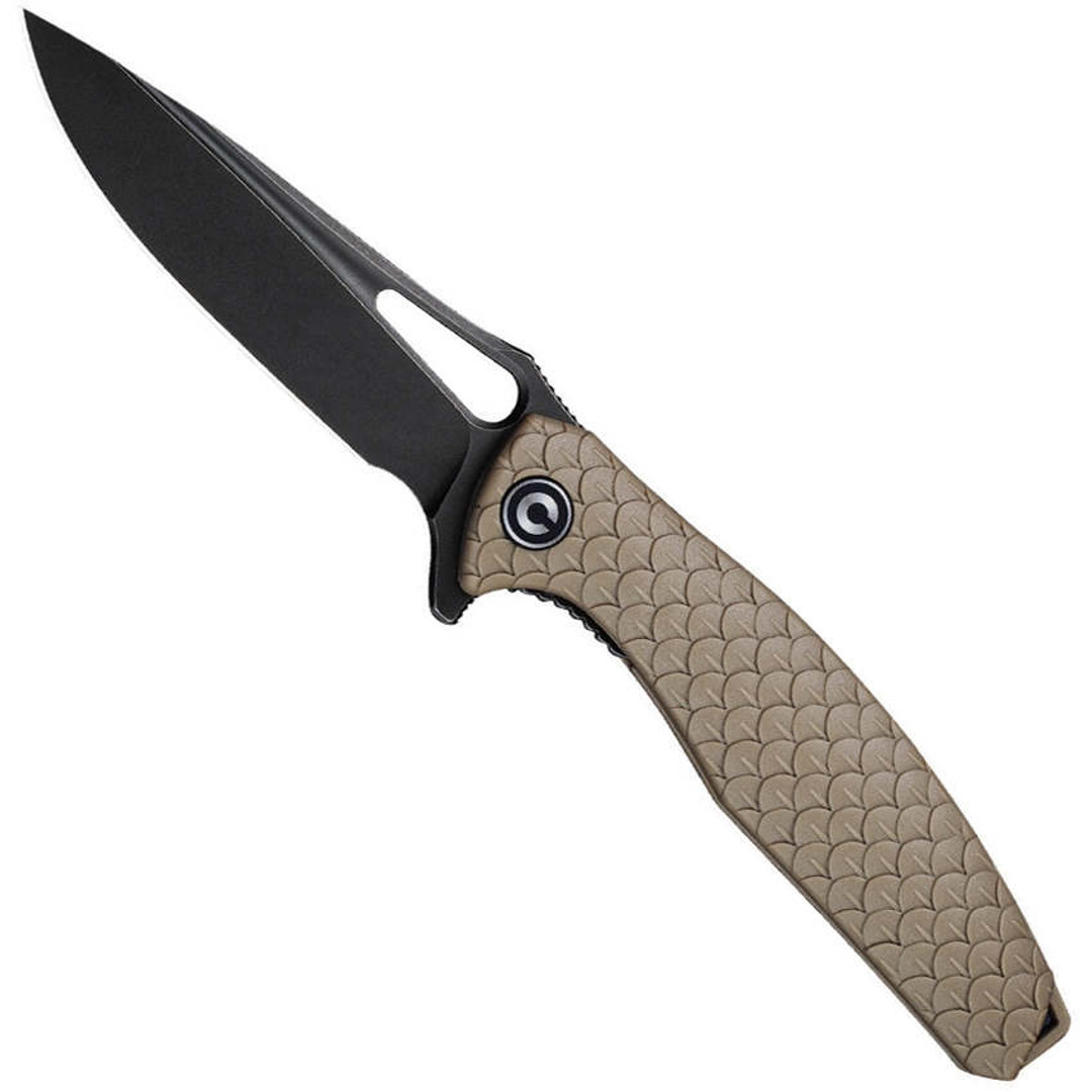 CIVIVI Tan FRN Wyvern Flipper Knife, Black Stonewash D2 Blade