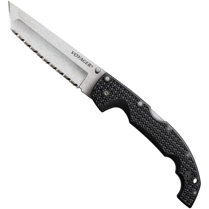 Cold Steel Voyager XL Tanto Folder Knife, Serrated Stonewash Blade