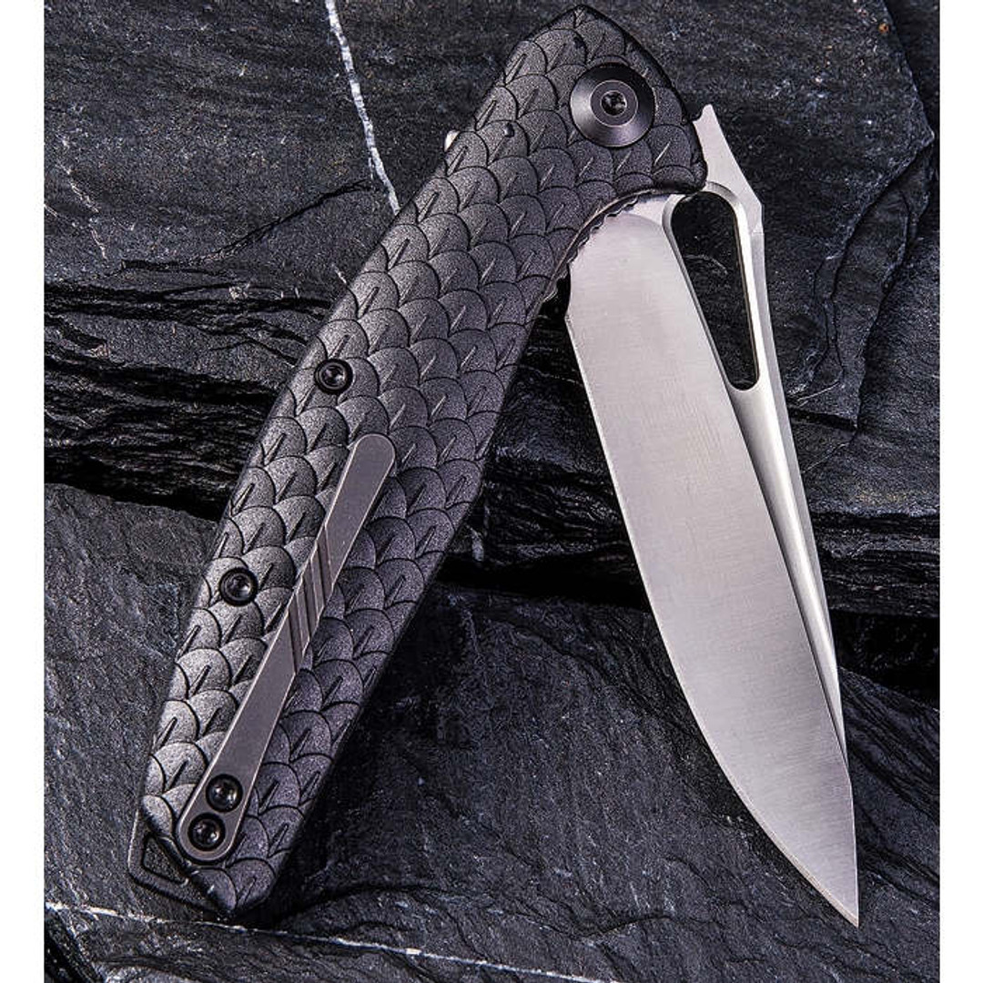 CIVIVI Black  Wyvern Flipper Knife, Satin D2 Blade, Clip View