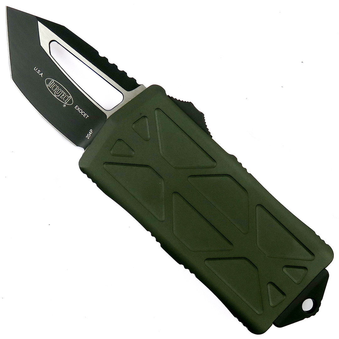 Microtech OD Green Exocet OTF Auto Knife, Tanto Black Blade