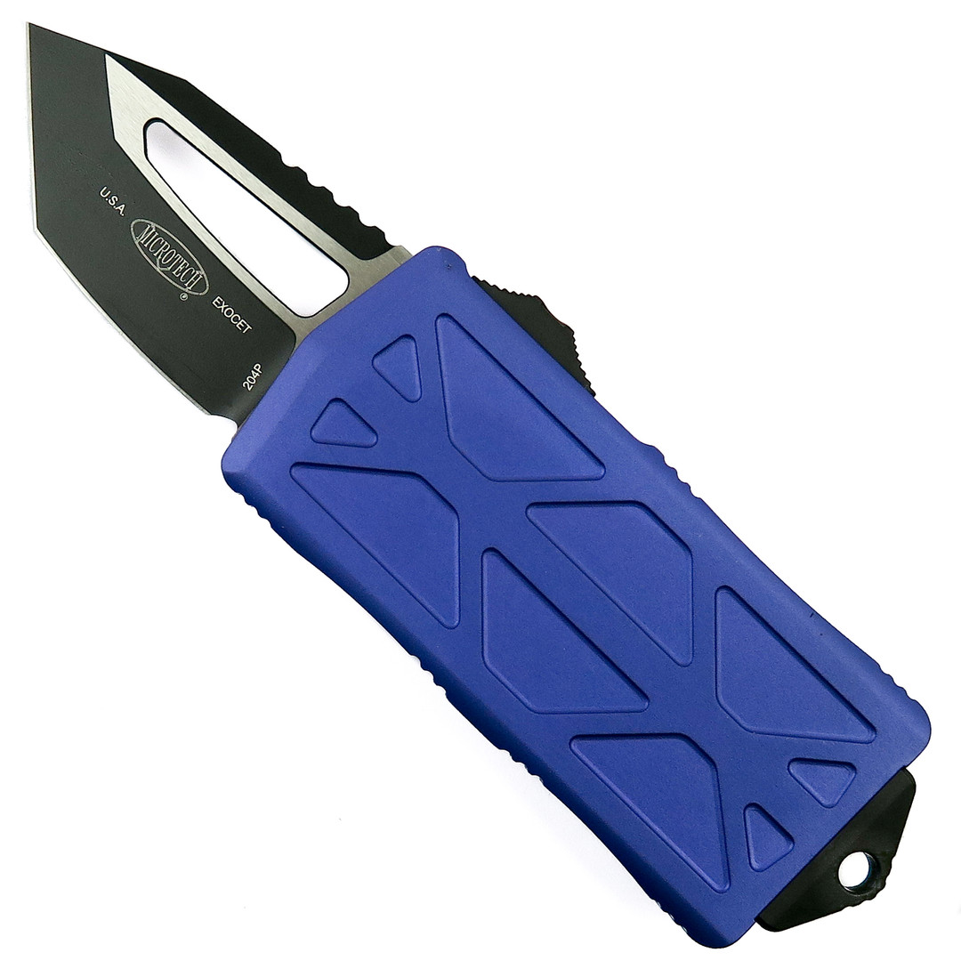 Microtech Purple Exocet OTF Auto Knife, Tanto Black Blade