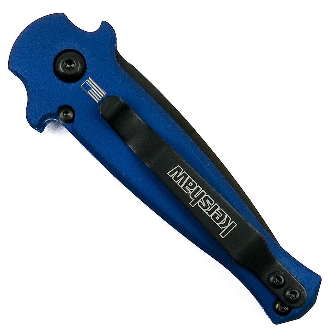 Kershaw Carbon Fiber Blue Launch 12 Auto Knife, Black Blade, Clip View