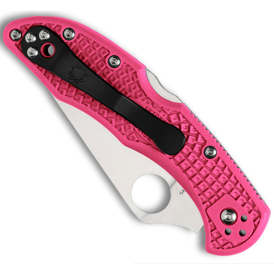 Spyderco Pink Delica 4 Lightweight Folder Knife, S30V Satin Blade, Clip View