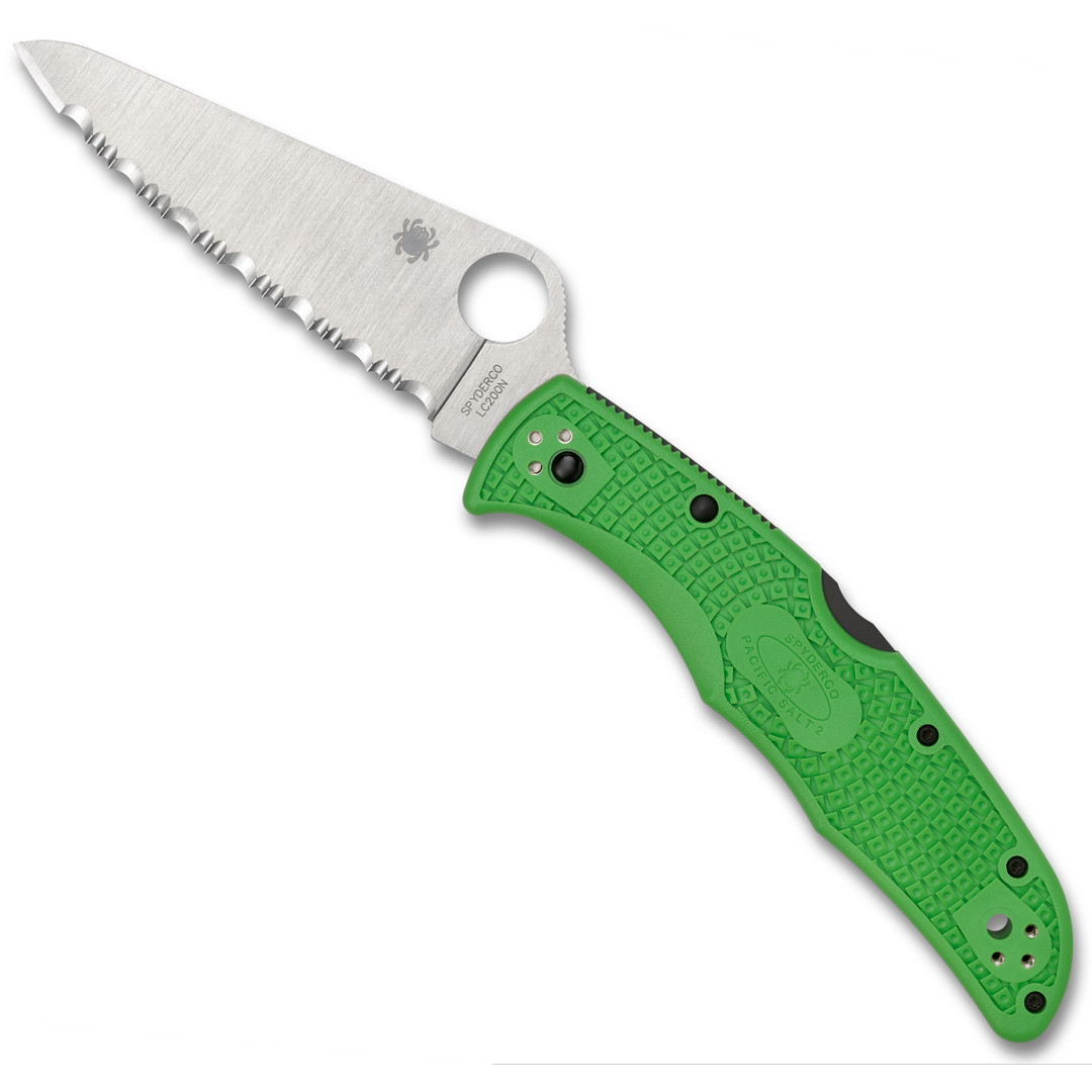 Spyderco Green Pacific Salt 2 Folder Knife, LC200 Satin SpyderEdge Blade