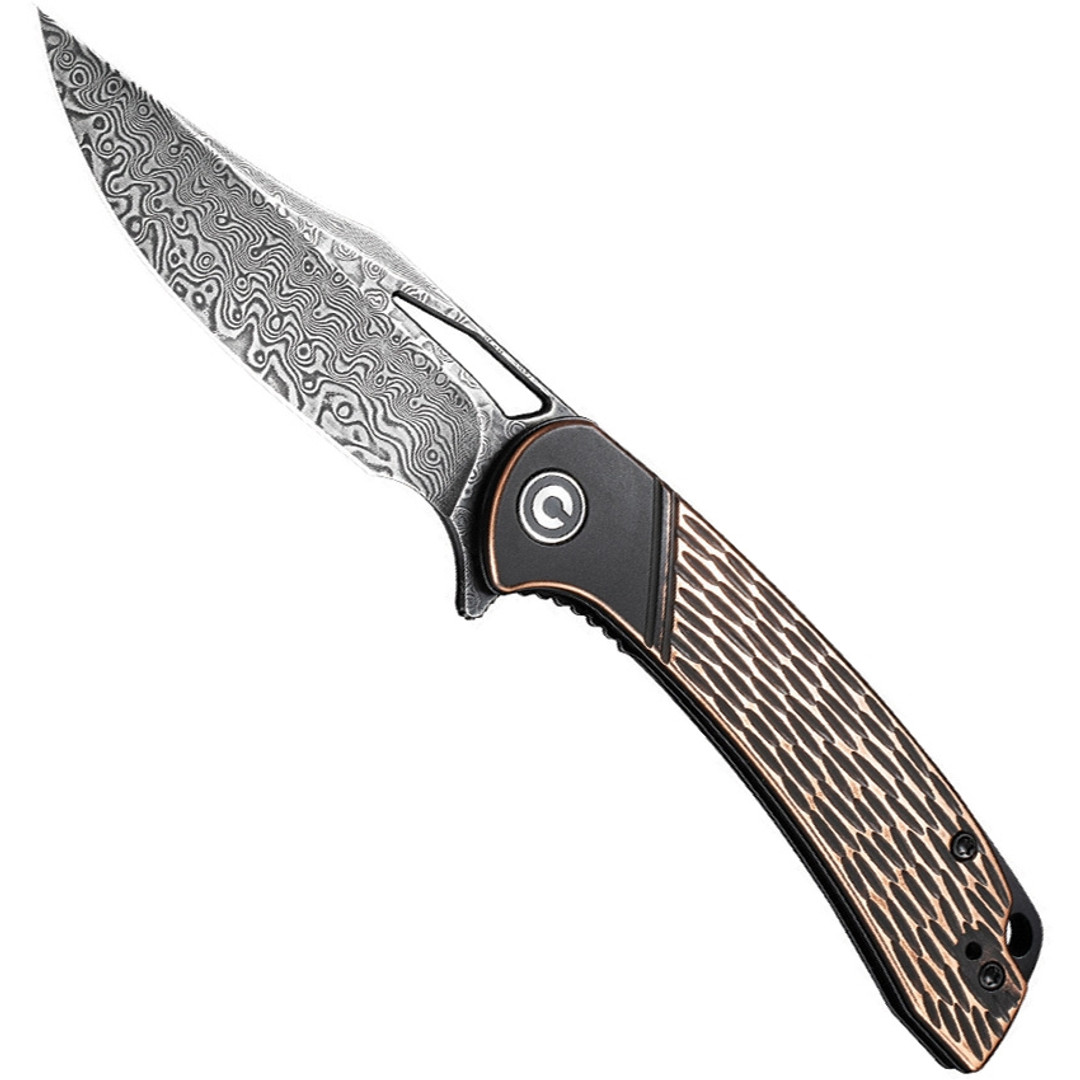 CIVIVI Black Polished Copper Dogma Flipper Knife, Damascus Blade