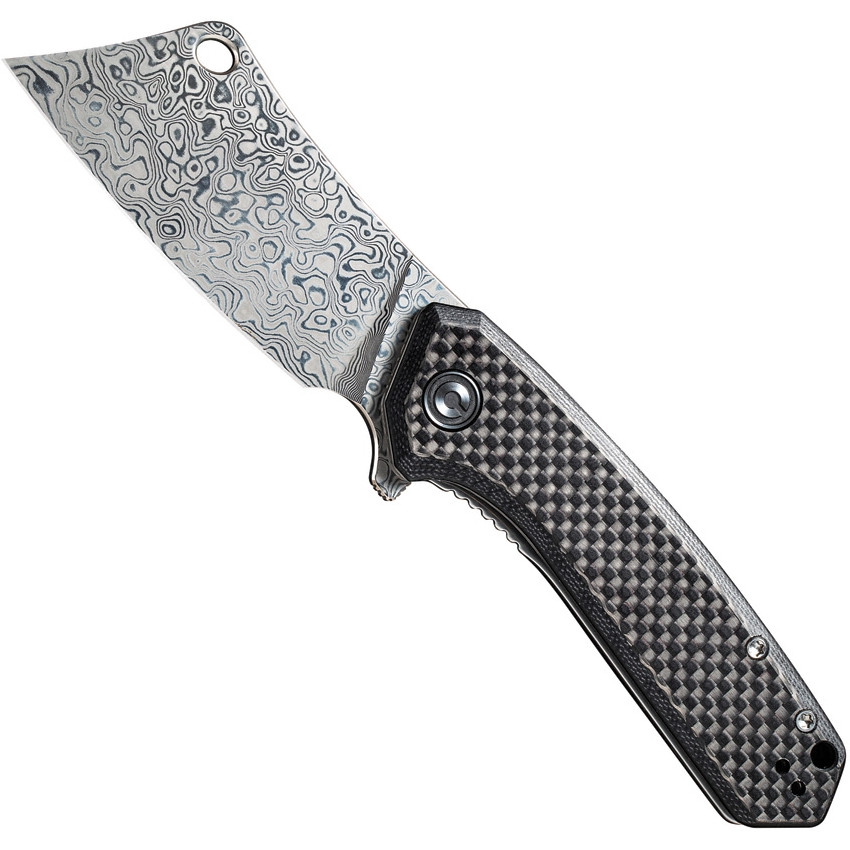 CIVIVI Twill Carbon Fiber Mini Mastodon Flipper Knife , Damascus Cleaver