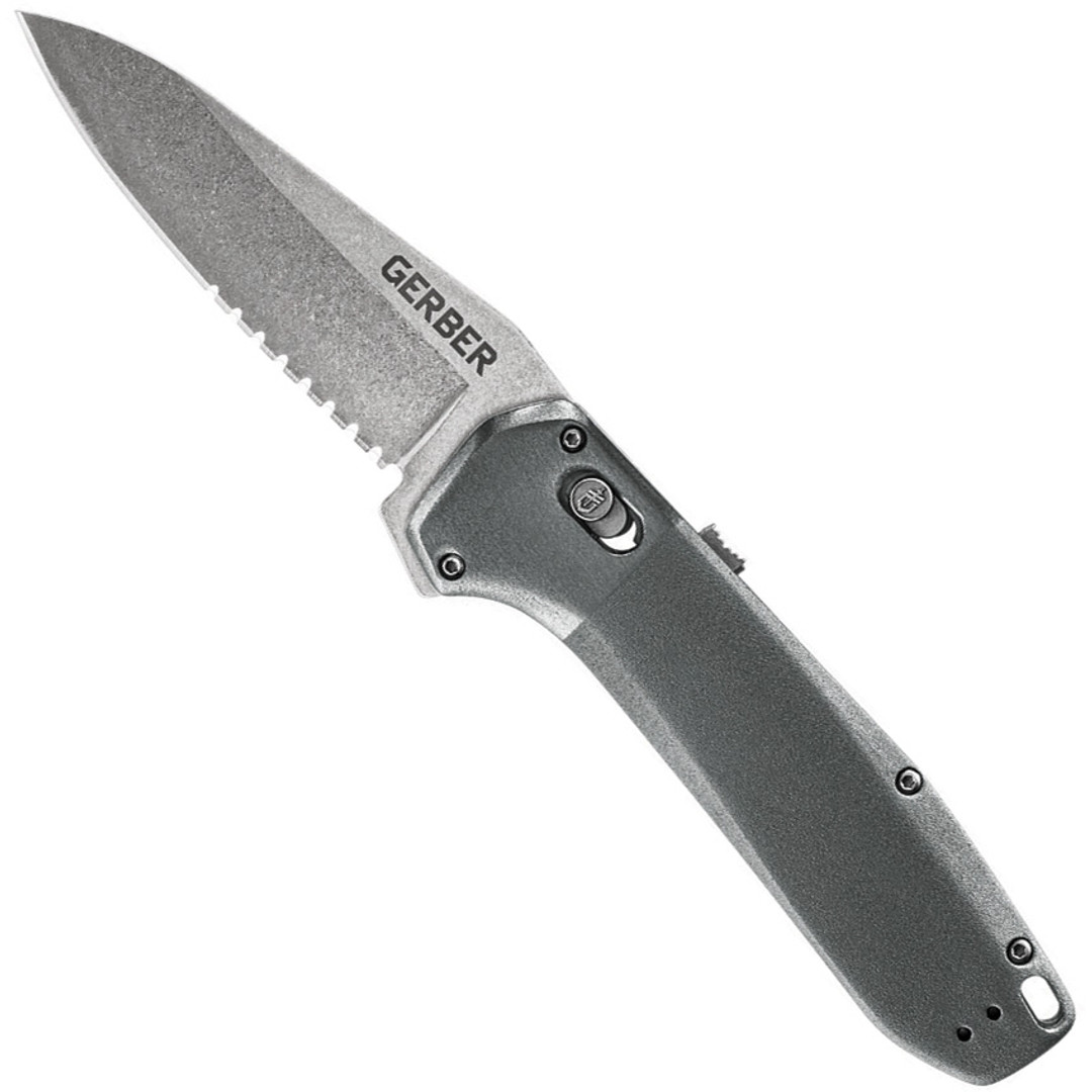 Gerber Grey Highbrow Pivot Lock Assist Knife, Stonewash Combo Blade