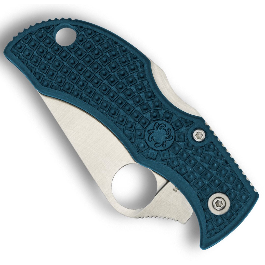 Spyderco Blue Manbug Folder Knife, Satin K390 Blade, Back View