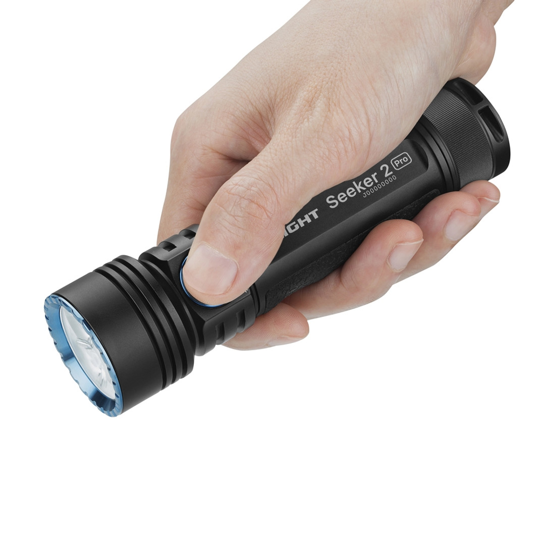 Olight Seeker 2 Pro Rechargeable Flashlight, CREE XP-L 3200 Lumens, Hand View