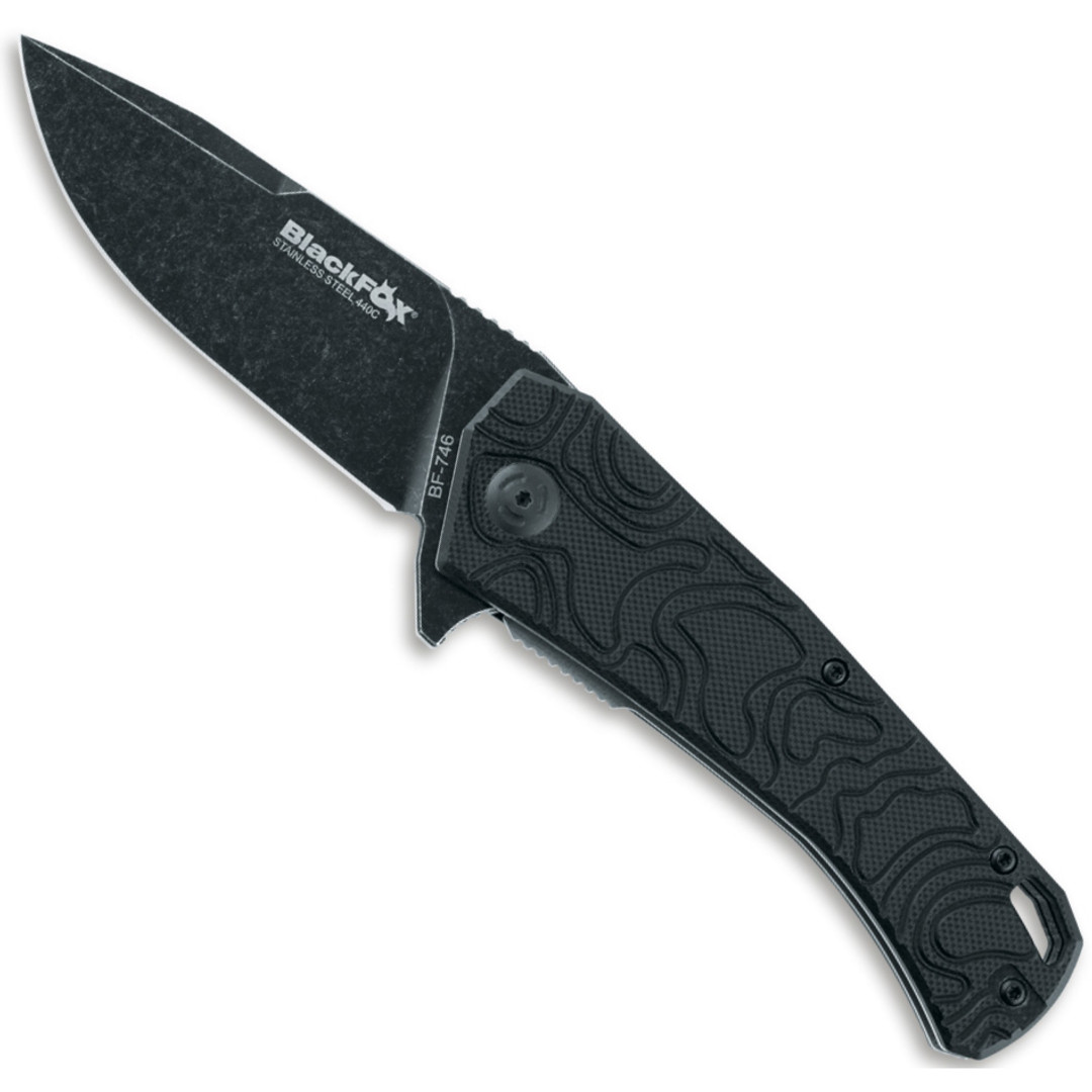 BlackFox Knives BF-746 Willumsen Flipper Knife,  Black Stonewash Blade