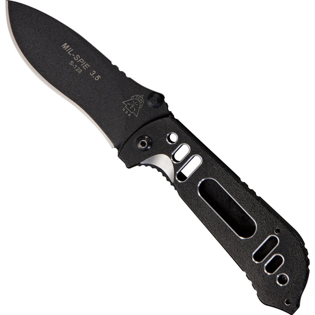TOPS MIL-Spie 3.5 Black Knife, Hunter Point Blade