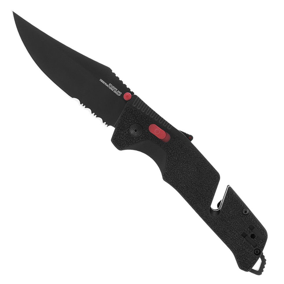 SOG Trident AT Black and Red Folding Knife, Partially Serrated Blade 