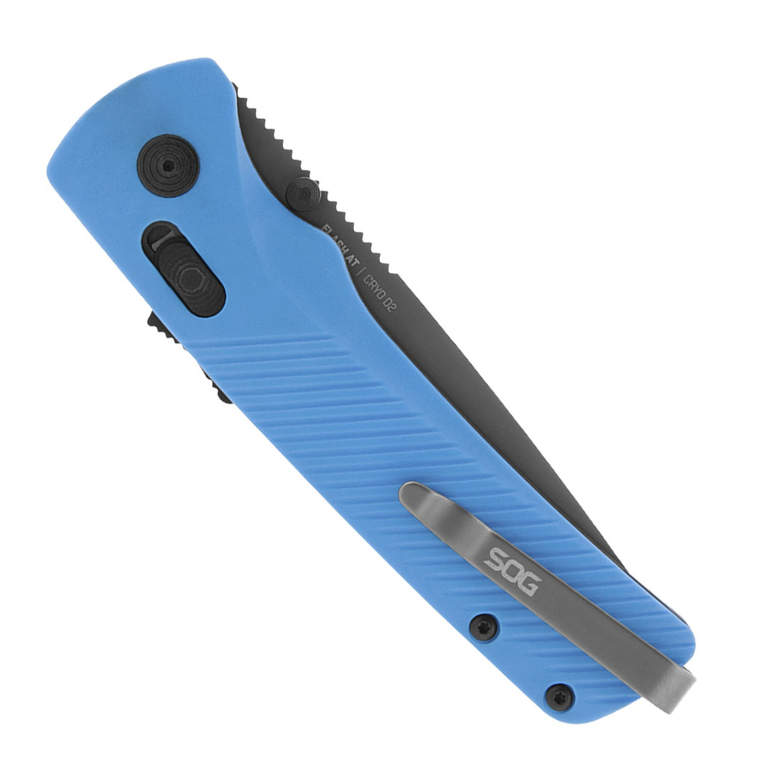 SOG Flash AT Civic Cyan Folding Knife, clip view