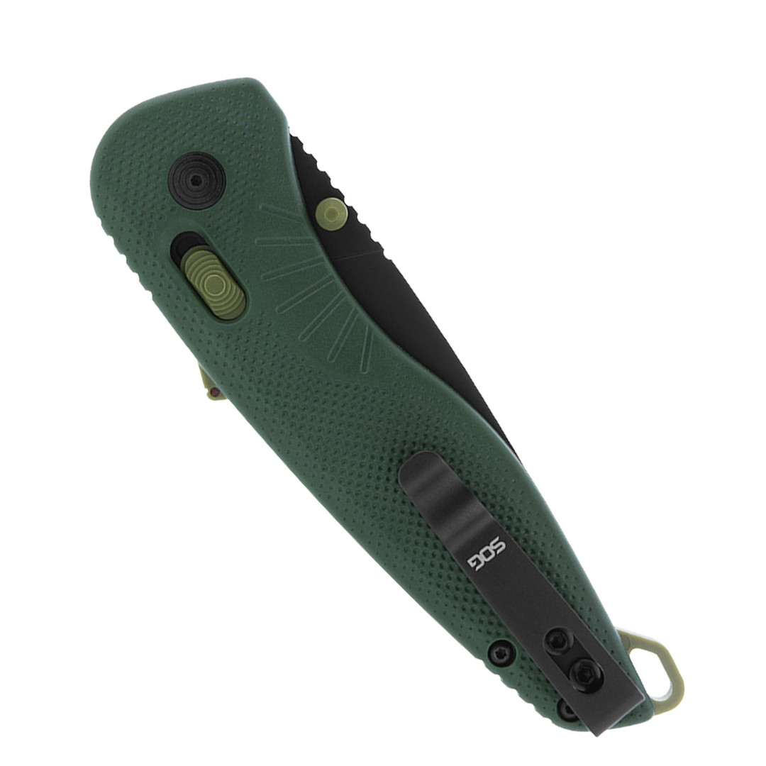 SOG Aegis AT Forest and Moss Folding Knife, clip view