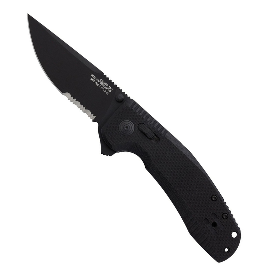 SOG-TAC XR Blackout Folding Knife, Combo Blade