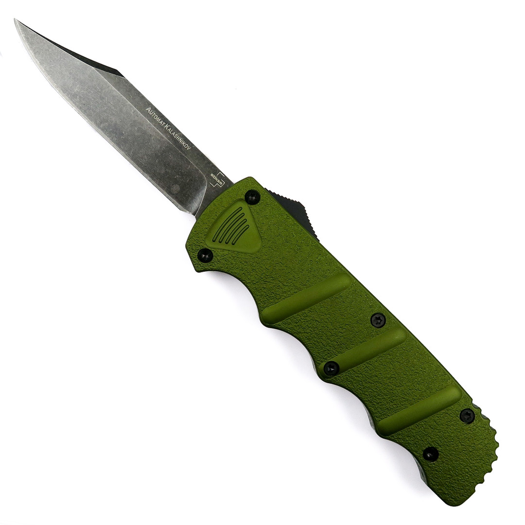 Boker Plus OD Green Kalashnikov OTF Auto Knife, Black Stonewash D2 Blade