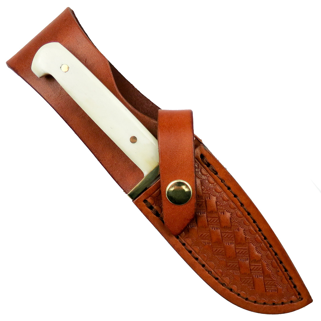 Bear & Son Baby Bowie, Smooth White Bone with Leather Sheath, Sheath