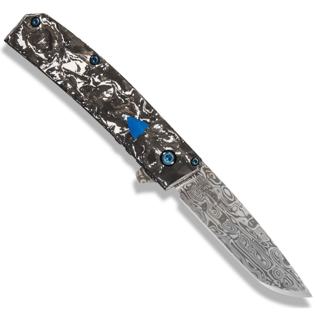 Benchmade Oeser Tengu Gold Class Flipper Knife, Damasteel Blade, Obverse