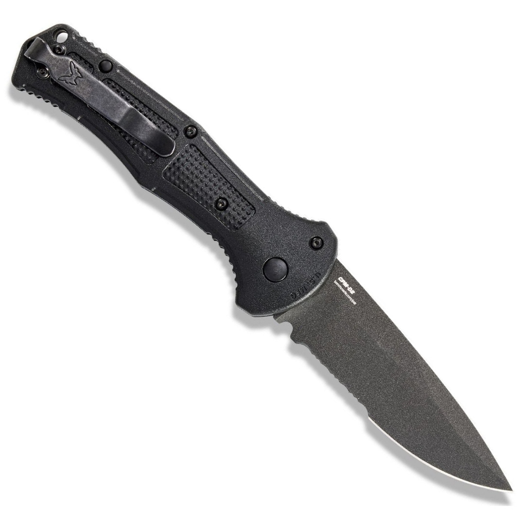 Benchmade Claymore  Auto Knife, Cobalt Black Combo Blade, Clip View