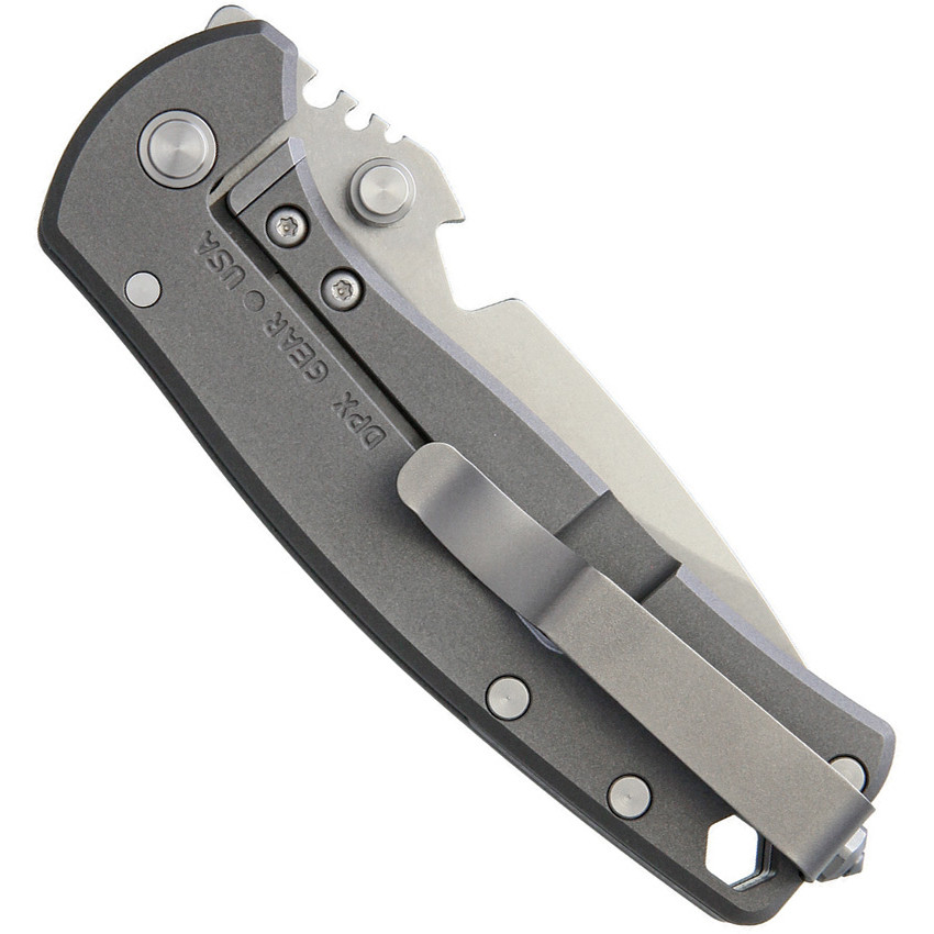DPx Gear HEST/F Urban Gray Titanium Folding Knife, clip view