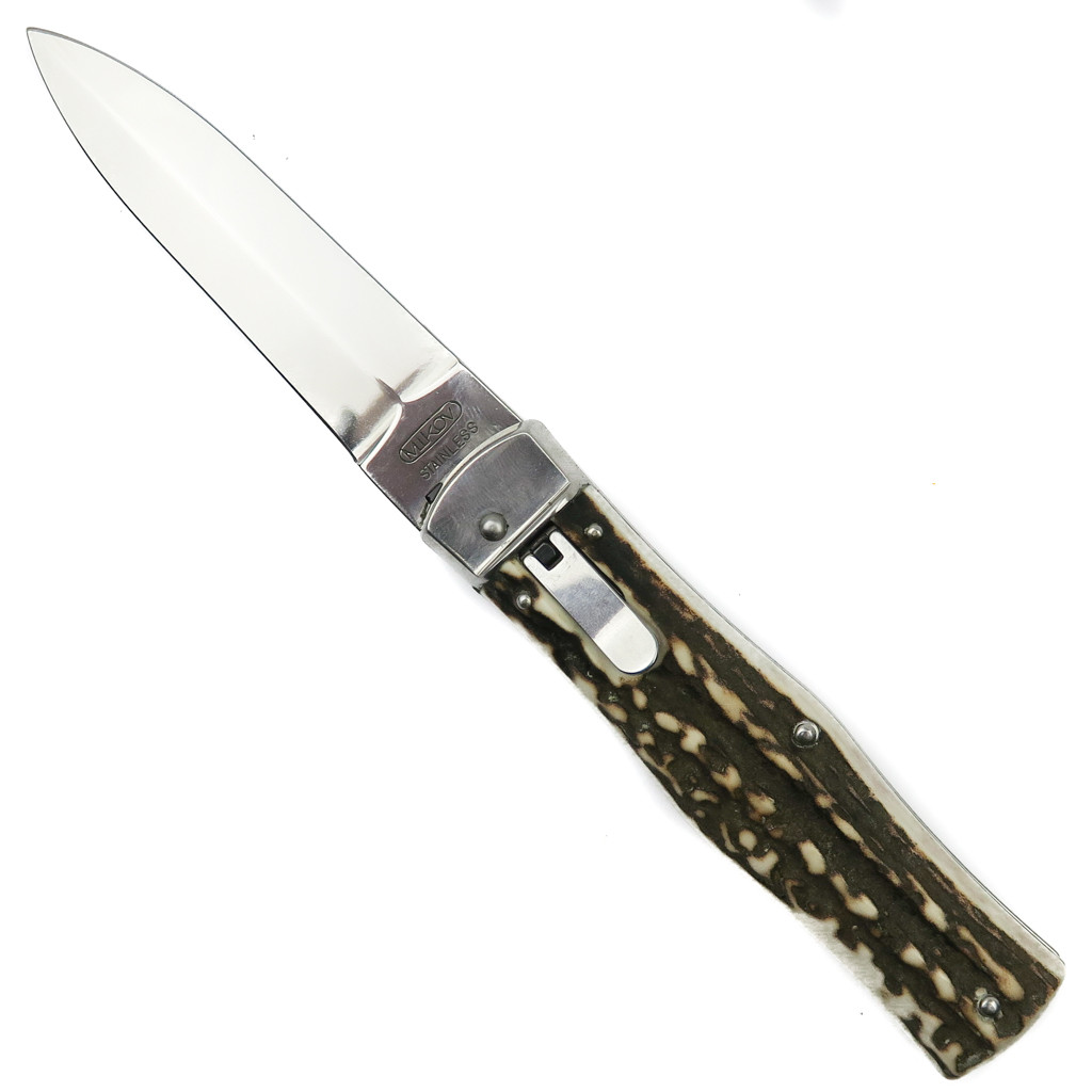 miko Mikov 241 Predator Stag Horn Handle Leverlock Auto Knife, Single