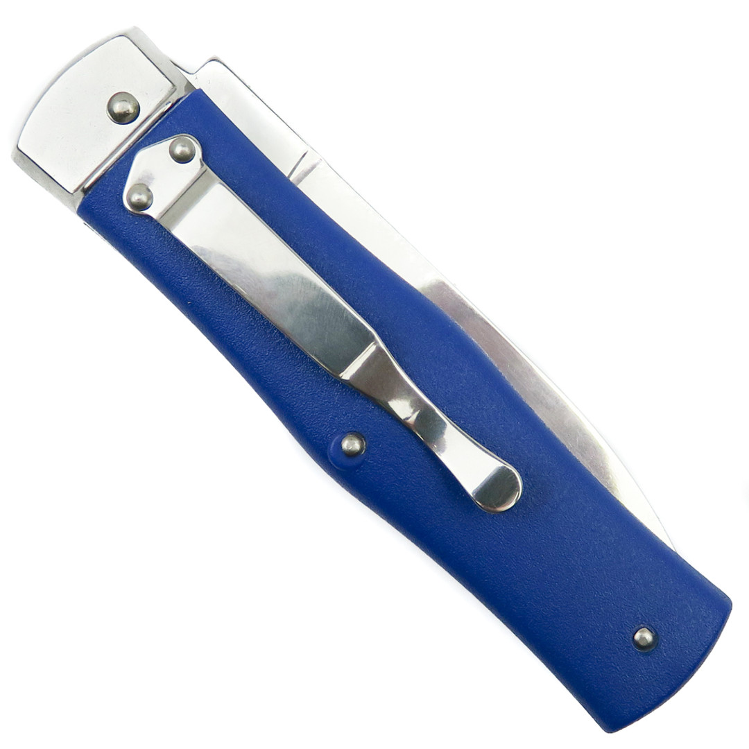 Mikov 241 Predator Blue ABS Handle Leverlock Auto Knife with Clip, Single Edge Dagger, Clip View