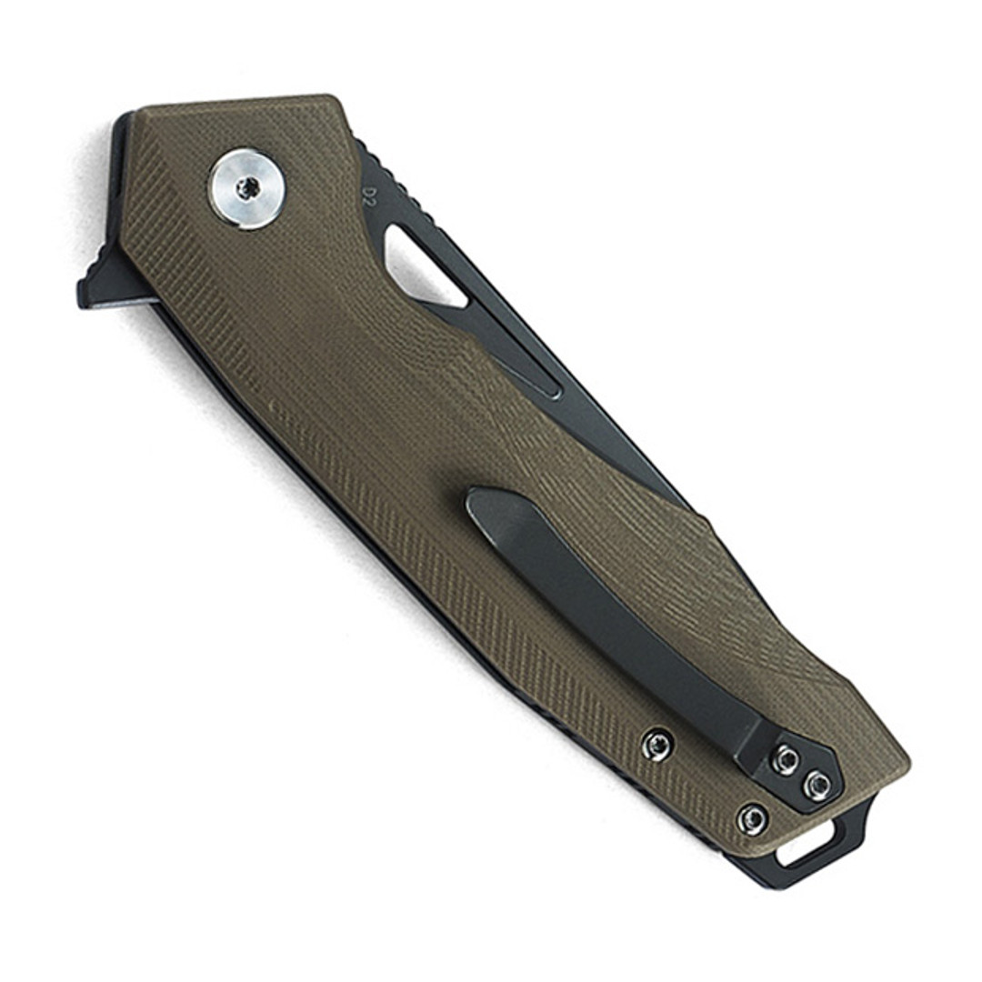 Bestech Knives Toucan Beige G10 Folding Knife, clip view