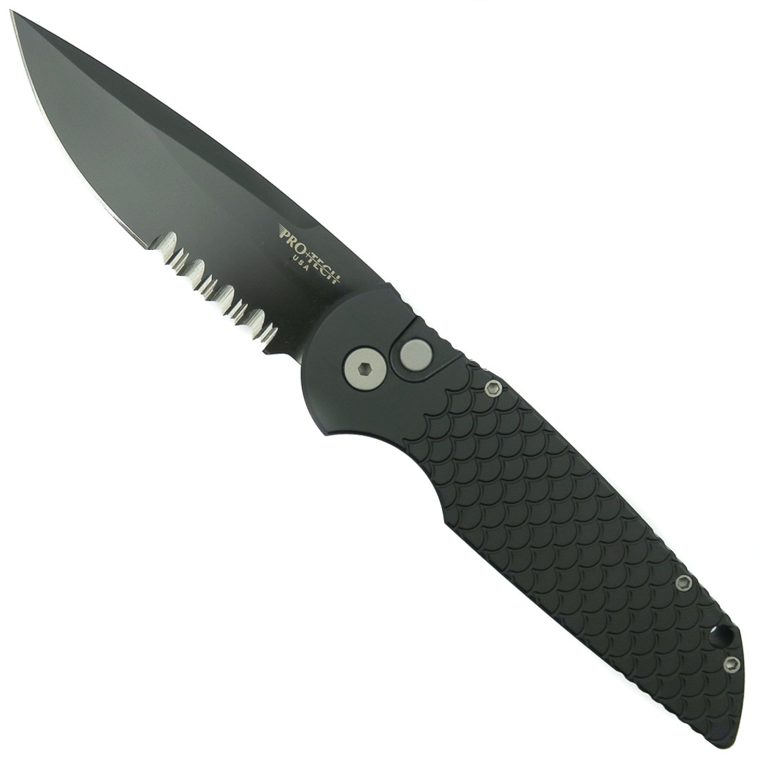 Pro-Tech TR-3 X2 Fish Scale Tactical Response 3 Auto Knife, D2 Black Combo Blade