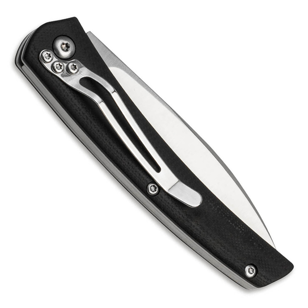 Boker Magnum Long Lead EDC Black G10 Folding Knife, clip view