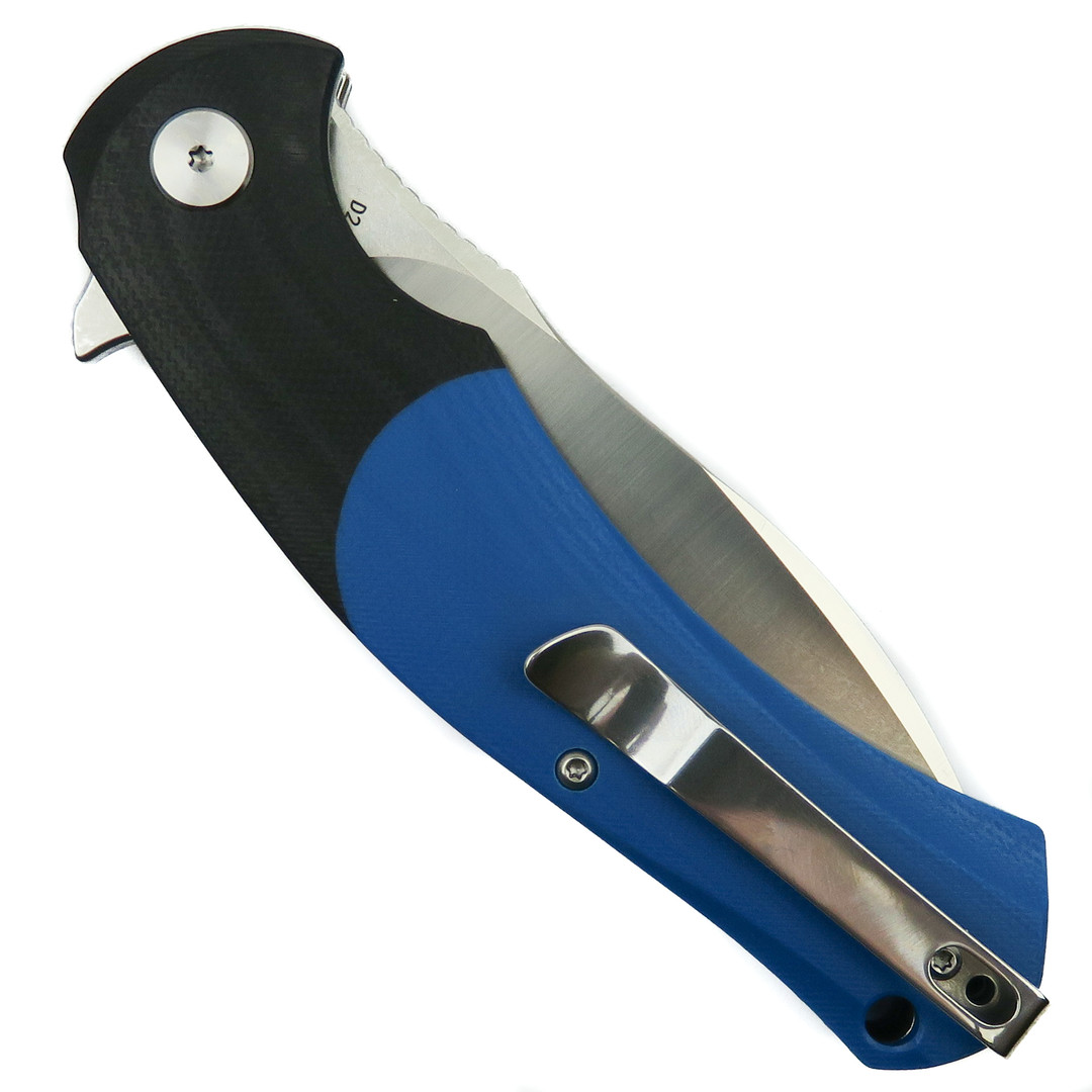 Bestech Knives Penguin Blue and Black G10 Folding Knife, Clip View