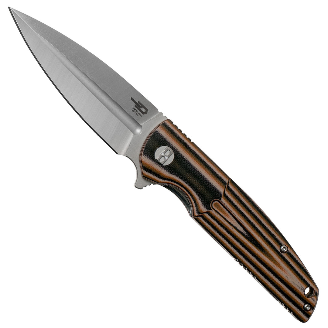 Bestech Knives Fin Black and Orange and Beige G10 Folding Knife 