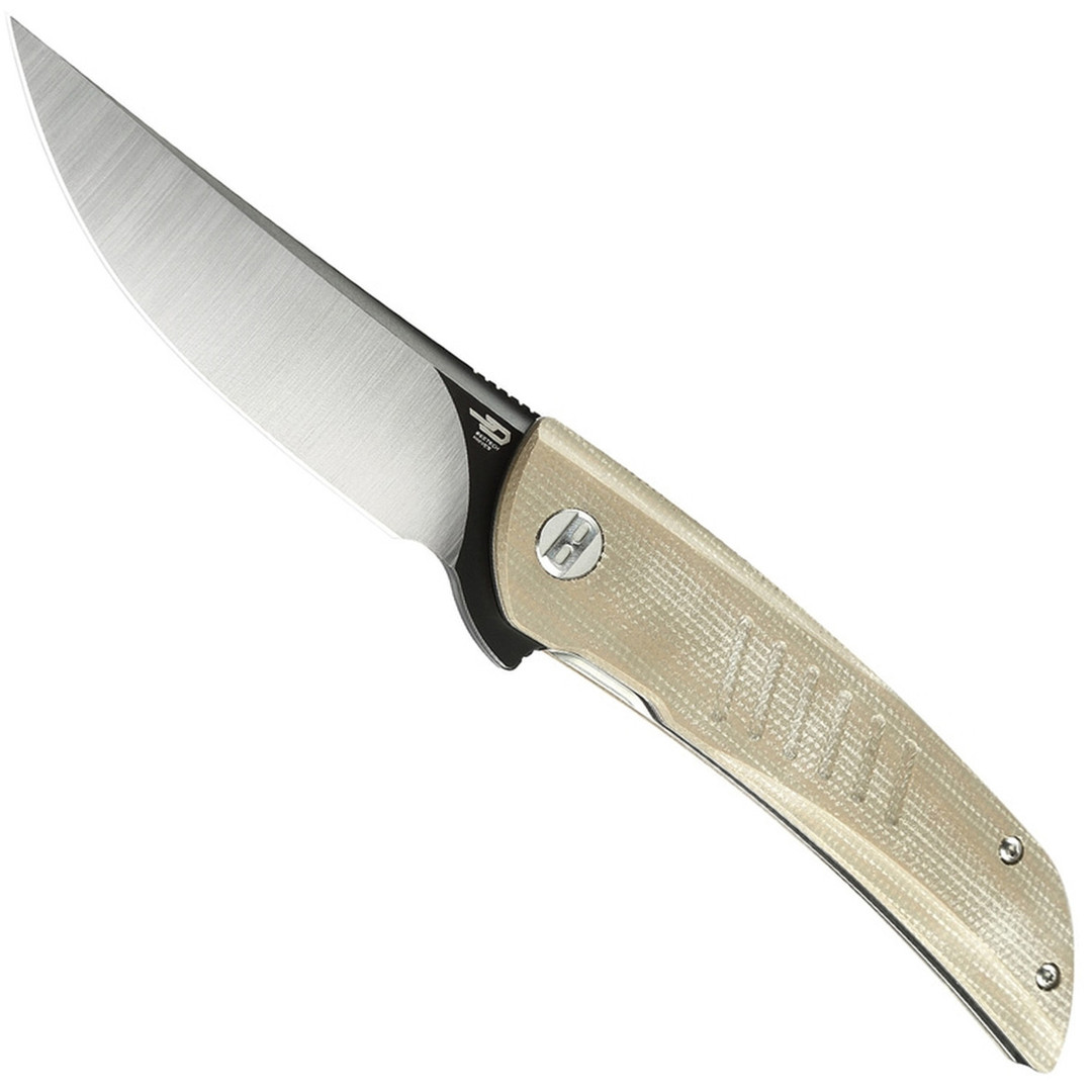 Bestech Knives Swift Beige Micarta Folding Knife, Two-Tone Blade 