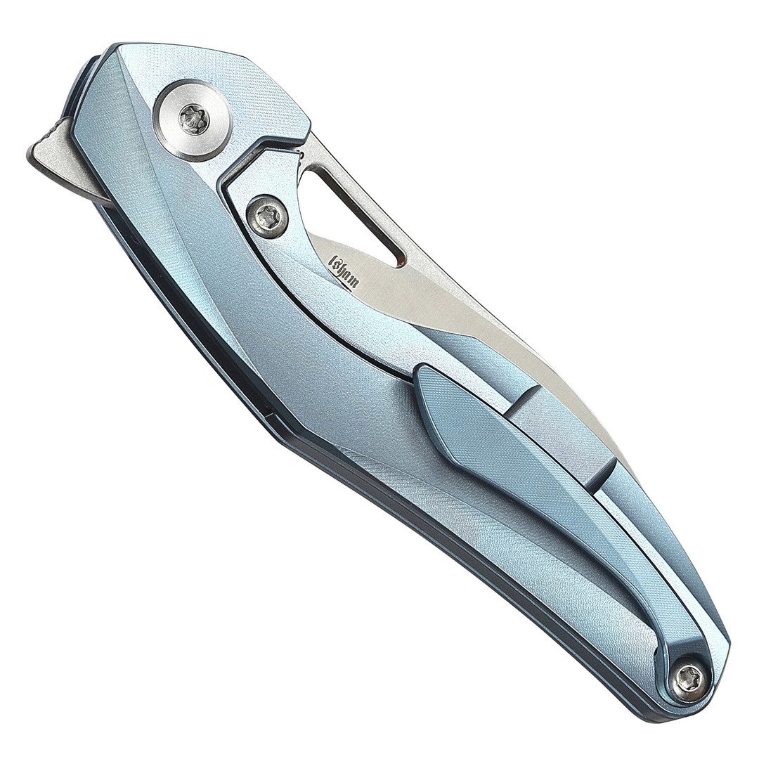 Bestech Knives Reticulan Blue Anodized Titanium Folding Knife, clip view