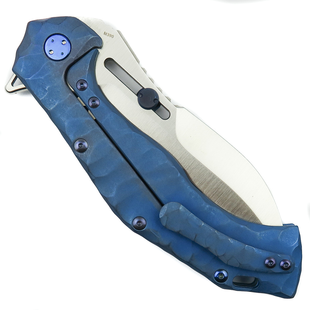 Olamic Cutlery Blue Seabed Rocks Ti Soloist Knife, Satin Finished Scout Blade, Clip View