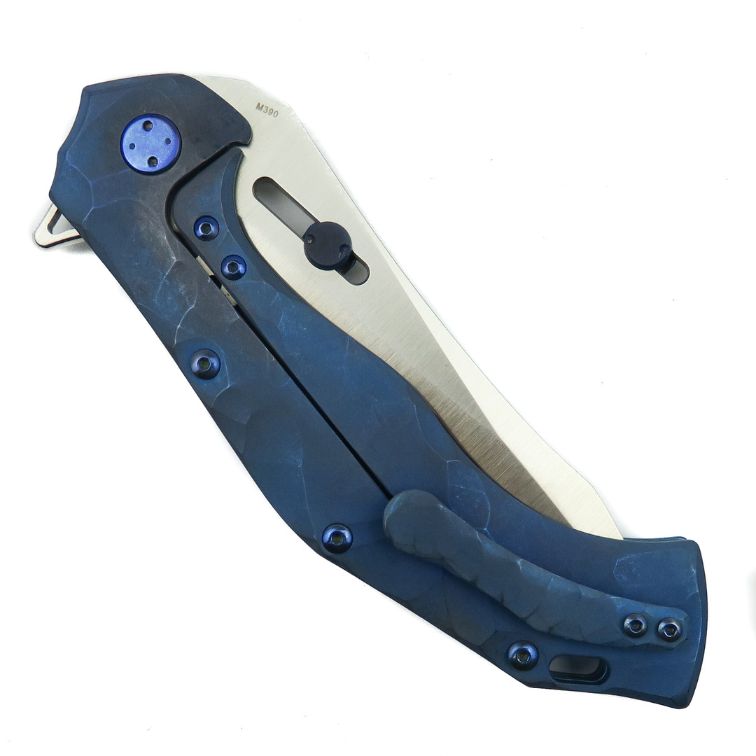 Olamic Cutlery Blue Seabed Rocks Ti Soloist Knife, Satin Finished Agent Blade, Clip View