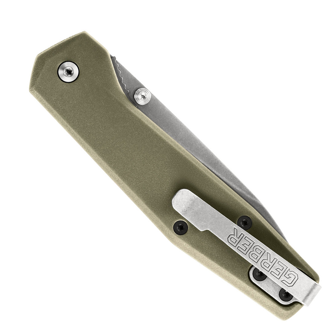 Gerber Fuse Sage Green GFN Folding Knife, clip view